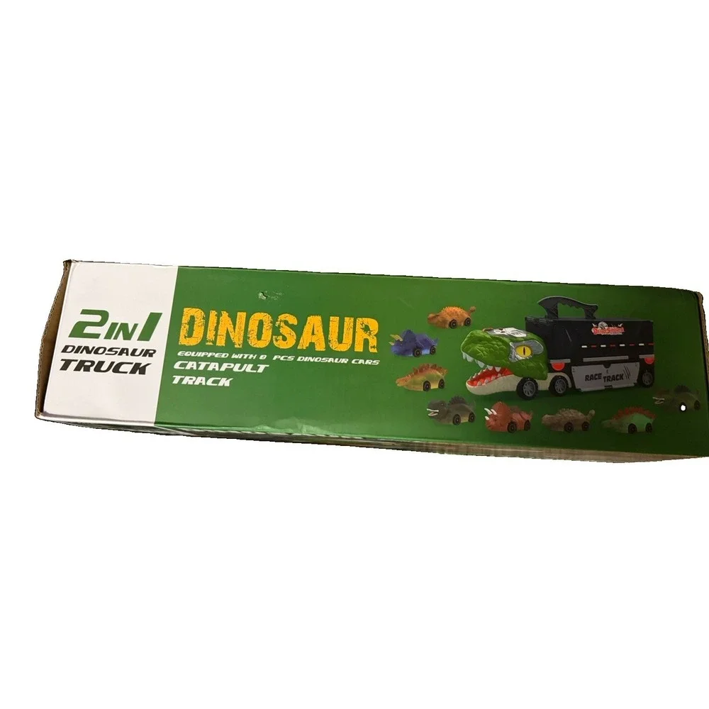 Gloween Dinosaur Truck Catapult Track 2 in 1 Race Track 8 Dino Cars Light Sound